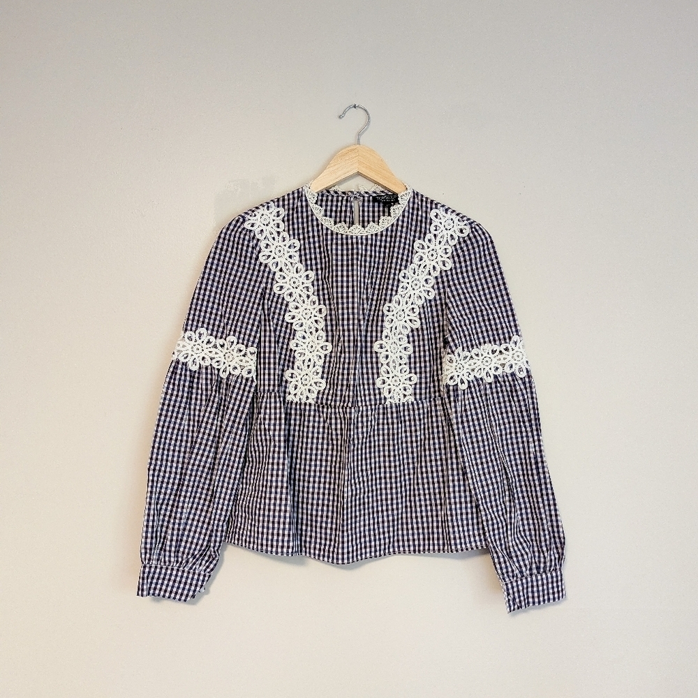 Topshop Embroidered Eyelet Gingham Top